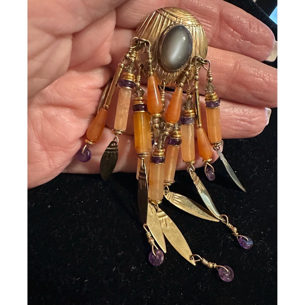 Tabra Gold Filled Moonstone Agate & Amethyst Dangle Earrings - Picture 9 of 9
